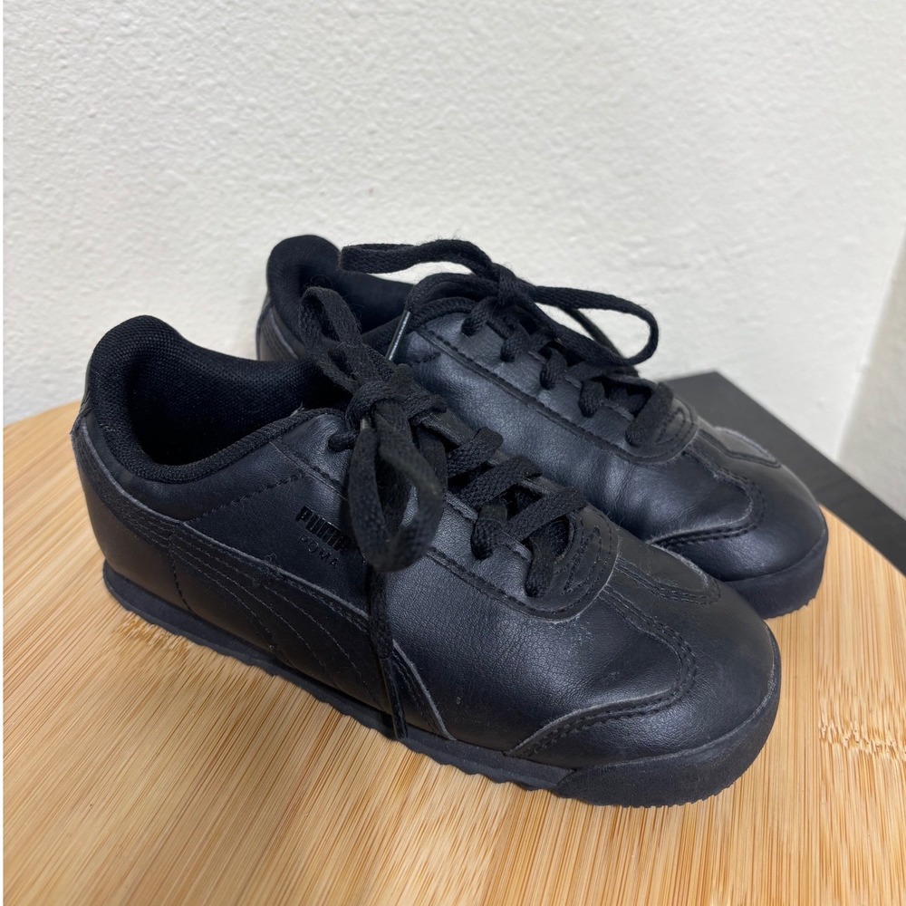 Puma Roma Shoes Toddler 10C Black Leather Sneakers 354260-12 Lace Up Unisex
